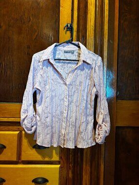 Apt. 9 Rolled Tab Sleeves Pastel Pink Sheer Floral Button Down Size Petite L